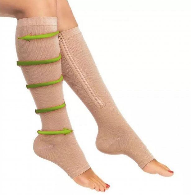 Компрессионные гольфы от варикоза Zip Sox, лечебные носки от варикоза, лечебные чулки Зип Сокс Бежевые