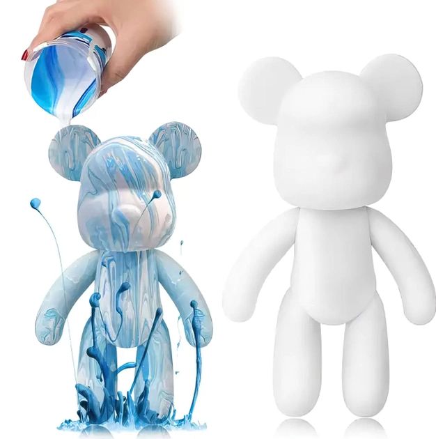 Флюидный Мишка Fluid Bear Bearbrick с красками 23 см, медвежонок для творчества DIY Bearbrick, Набор для творчества мишка сделай сам