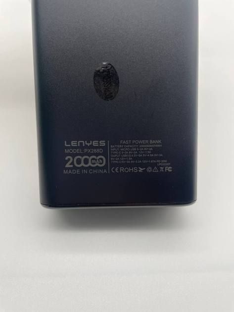 Power bank LENYES PX288D 20000mAh 22.5W+QC3.0+PD(реальная емкость), Портативное зарядное устройство с дисплеем, универсальная внешняя аккумуляторная батарея с быстрой зарядкой Quick Charging, павербанк для зарядки