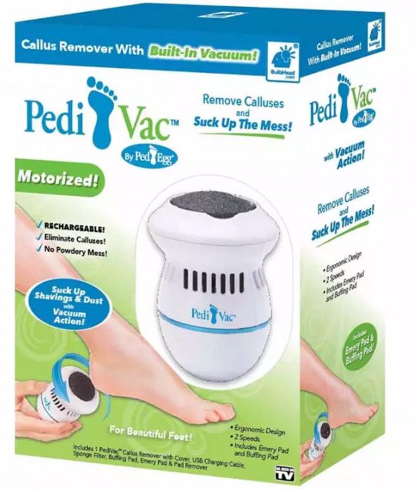 Электрическая пемза для ног Pedi Vac аккумуляторная, машинка для удаления натоптышей, скребок-пилка для пяток