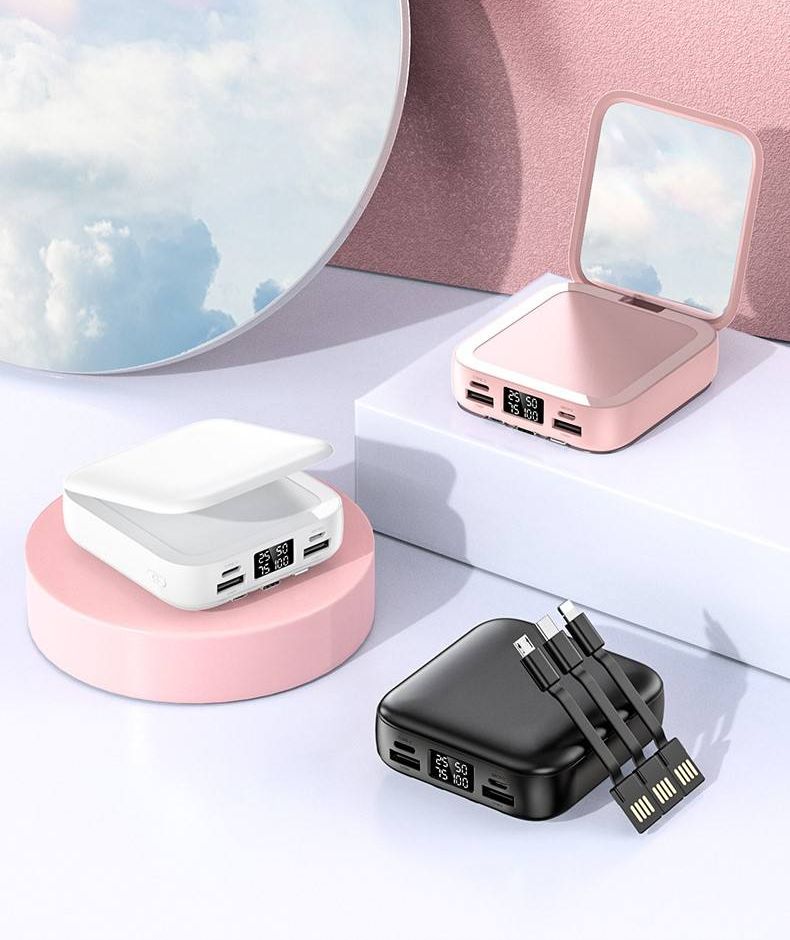 Компактный мини павербанк Powerbank Viaking N3 50000 mAh  универсальное зарядное устройство с косметическим зеркальцем для макияжа,зарядка для телефона,внешний аккумулятор с дисплеем,портативная батарея