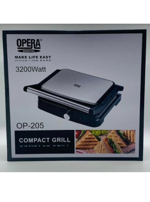 Гриль Мультимейкер ОРЕРА OP-205 Compact Grill 3200W прижимной гриль с антипригарным покрытием, термоизолированные ручки, защита от перегрева