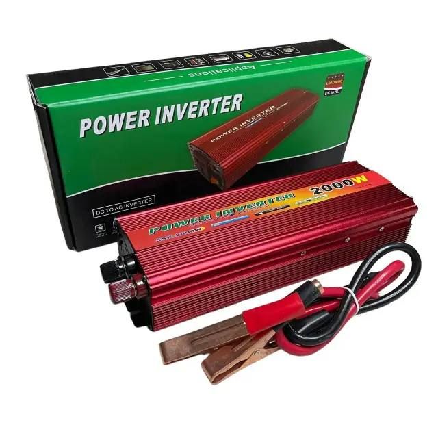 Портативный Универсальный Преобразователь напряжения 12V 220V 2000W, компактный автомобильный инвертор с розеткой и разъёмом USB, для преобразования электричества из 12 В в 220 В,  подключать через прикуриватель или к клеммам аккумулятора