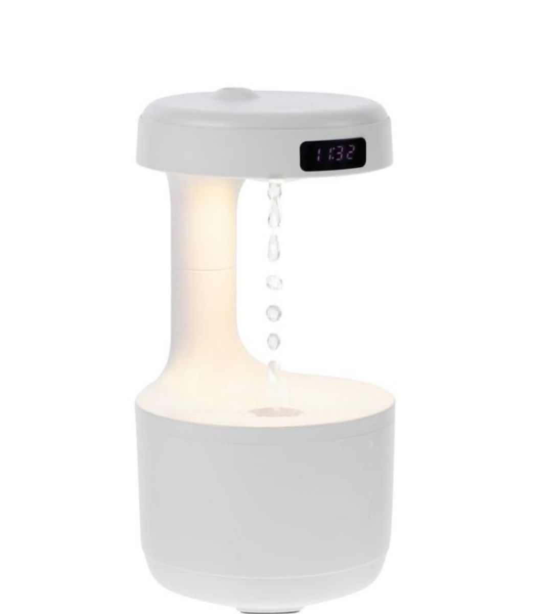Стильный современный функциональный Антигравитационный капельный увлажнитель воздуха с обратным потоком с подсветкой Anti Gravity Humidifier, аромадиффузор бесшумный ультразвуковое распыление, с часами