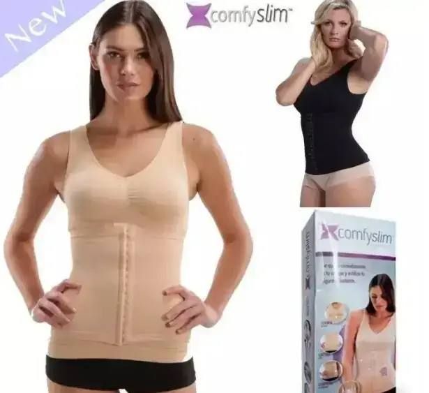Утягивающее белье Slim Comfy Майка для Коррекции Фигуры, комфортная майка застегивается на крючки мгновенно разглаживая Ваш силуэт, Разглаживает складки, выпуклости и неровности, для стройности, для женщин любого возраста
