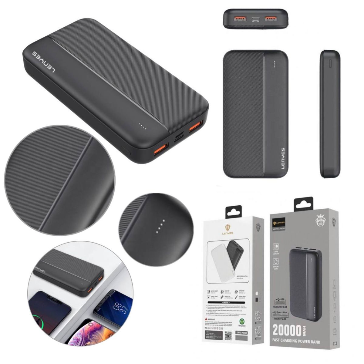 Power bank LENYES PX263 20000mAh (реальная емкость), компактный универсальный павербанк, внешняя аккумуляторная батарея, портативная мобильная батарея с быстрой зарядкой, переносное зарядное, аккумулятор для зарядки