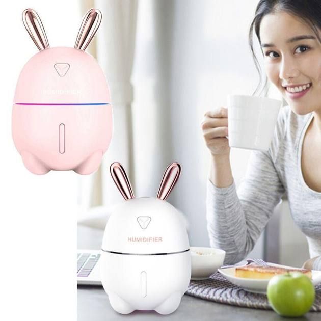 Увлажнитель воздуха и ночник 2в1 Humidifiers Rabbit кролик зайчик Заяц, портативный универсальный стильный милый ультразвуковой Диффузор освежитель с подсветкой, бесшумный распылитель для ароматерапии, аромолампа