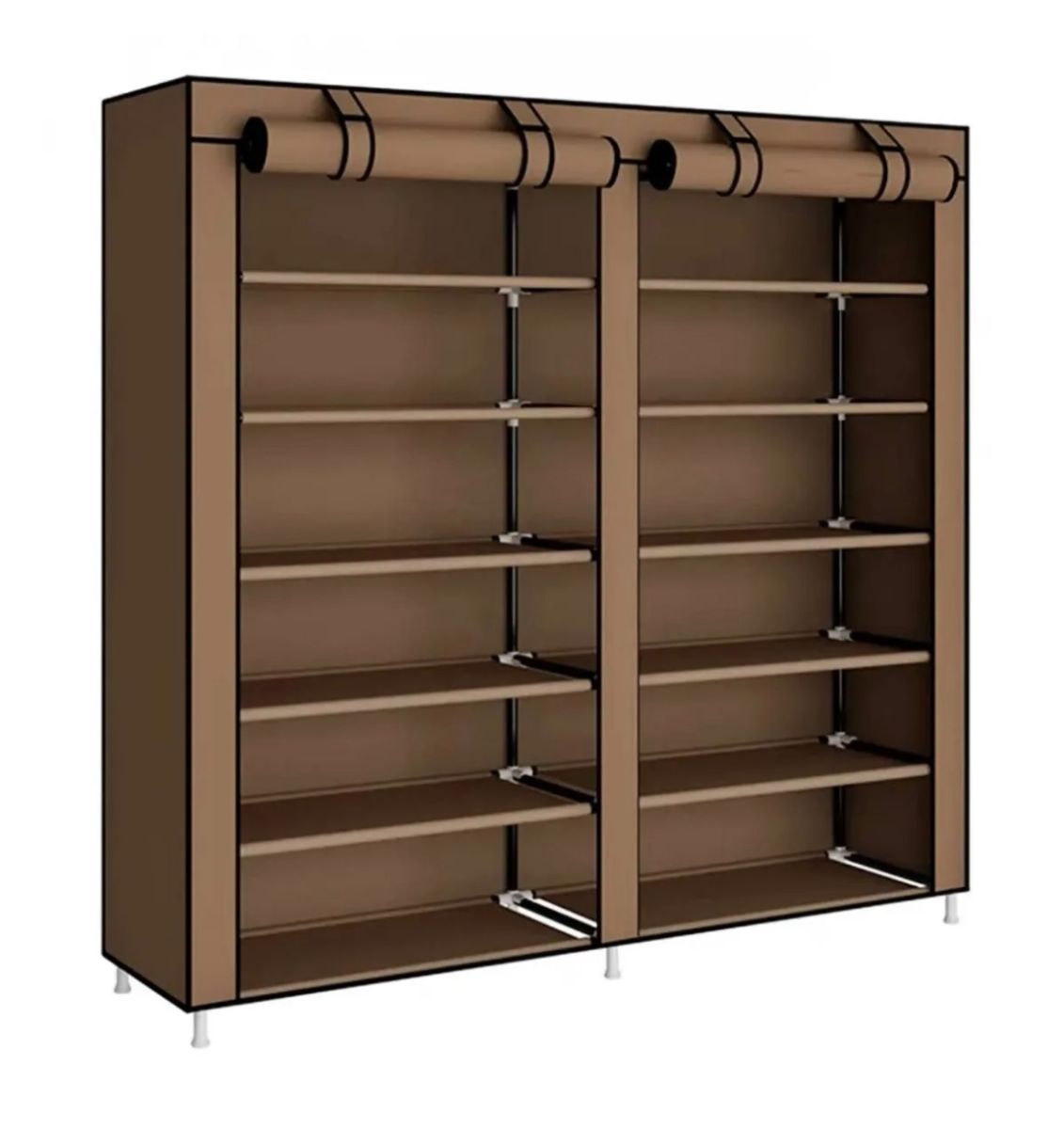 Тканевый складной шкаф для обуви на 2 секции Shoe Cabinet YQF-2266 на 12 полок, двойной шкаф органайзер для хранения обуви