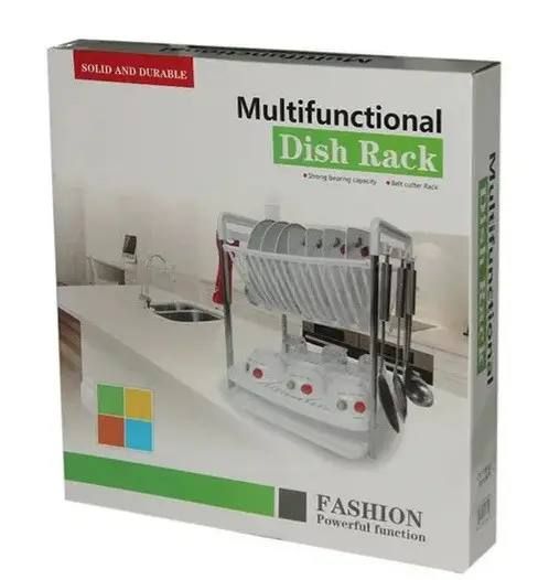 Сушилка для посуды Multifunctional dish rack, многофункциональная прочная надежная складная подставка для посуды, стойка для кухни, Двухъярусная Кухонная сушка, Настольная Посудосушка, съемный поднос, для хранения столовых приборов,тарелок,чашек