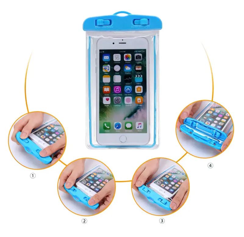 Водонепроницаемый универсальный Чехол для телефона Phone Holder For Water Parks Swim для защиты смартфона и других вещей во влажных условиях, защита в дождь, в снег, во время перемещения водой, в походных условиях, на пляже, в бассейне, аквапарке
