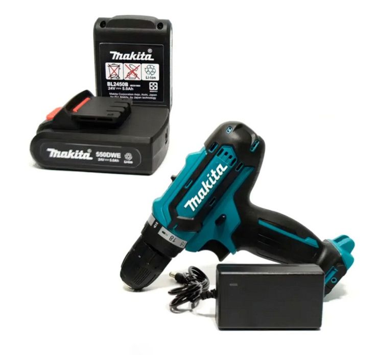 Аккумуляторный шуруповерт Makita 550 DWE 24V 5AH с набором инструментов, дрель-шуруповерт макита