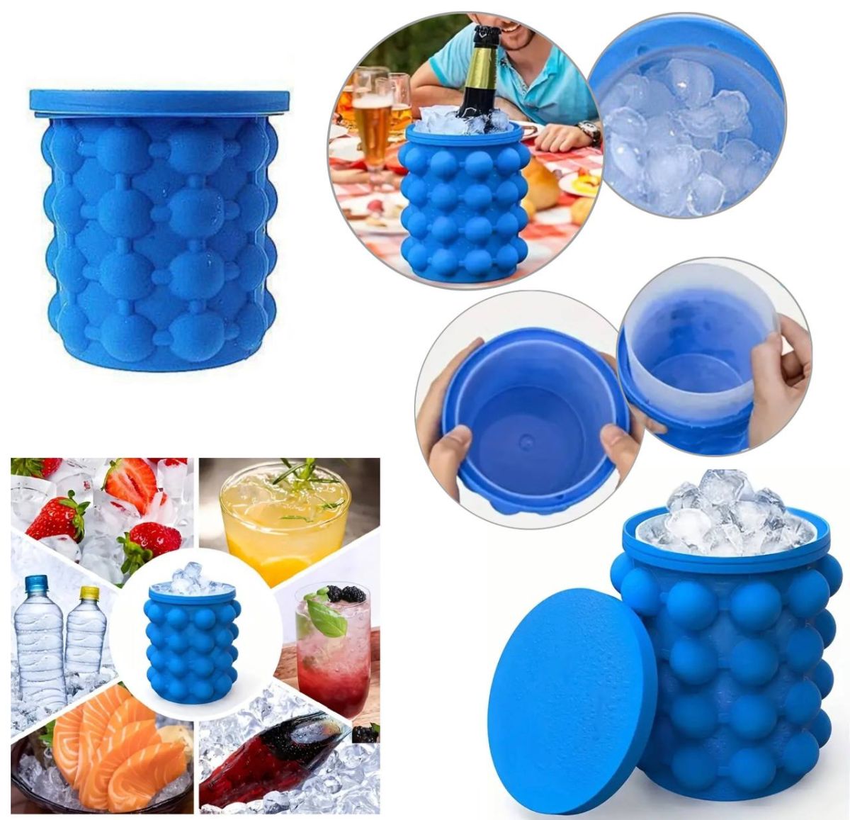 Практичная удобная Силиконовая Форма ведро для льда Ice Cube Maker Genie, круглое ведёрко для охлаждения напитков в бутылках, для заморозки льда, портативная с крышкой, ледница, для кубиков льда, быстрое охлаждение,ледяные шарики