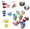Силиконовая универсальная портативная Складная Чашка 350мл Silicon Folding Cup 668FY51, складной стакан с герметичной крышкой и карабином, чаша силикон, сборная компакная кружка трансформер