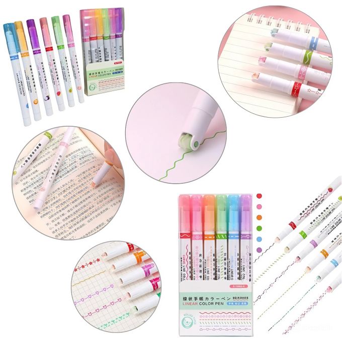 Набор двусторонние маркеры Kawaii Flowers Line Shaped из 6 шт, Роликовые маркеры, Набор фигурных текстовых маркеров