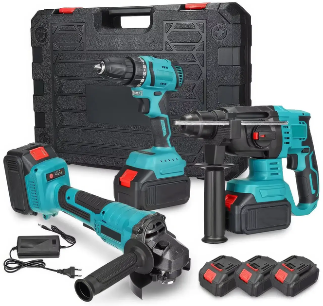Набор аккумуляторных инструментов 48V 3в1 Makita Шуруповерт, Перфоратор, Болгарка в кейсе, набор 3в1 Макита 2 акб