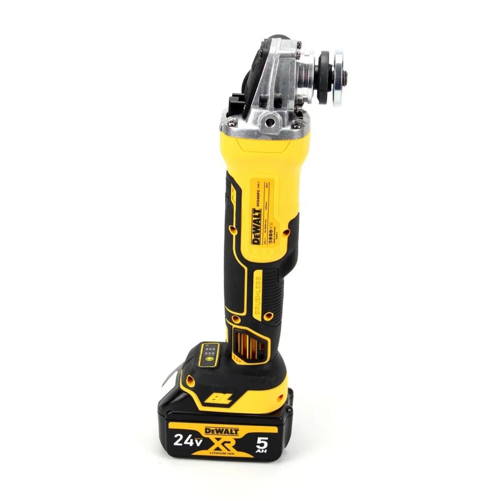 Аккумуляторная болгарка DeWalt DCG405N 900W 125мм на 2 аккумулятора 24V 5Ah. Беспроводная бесщёточная угловая шлифовальная турбинка
