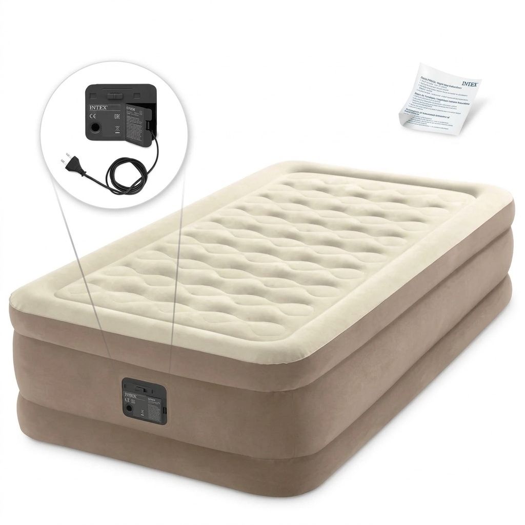Надувной матрас со встроенным насосом Comfort Rest 190×100×40 см, матрас одноместный с электрическим насосом и подушкой, надувная кровать