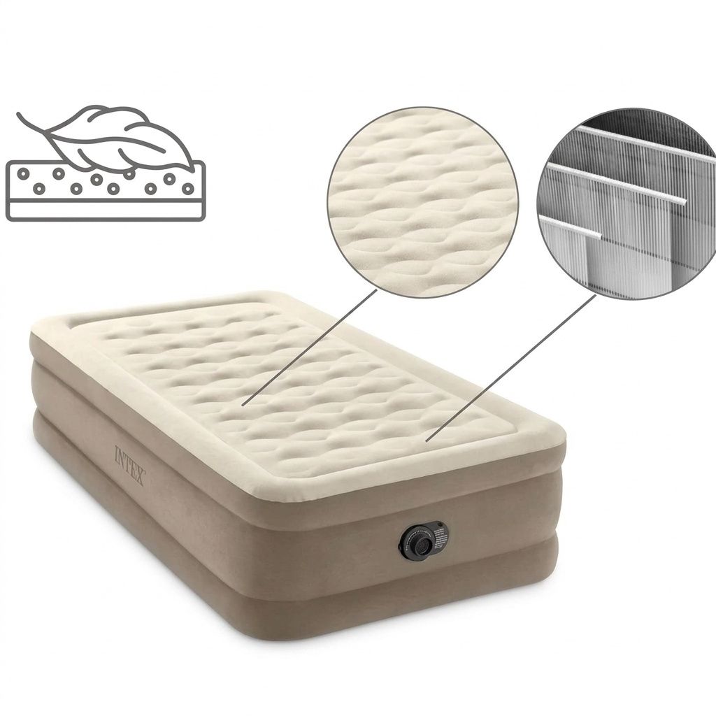 Надувной матрас со встроенным насосом Comfort Rest 190×100×40 см, матрас одноместный с электрическим насосом и подушкой, надувная кровать