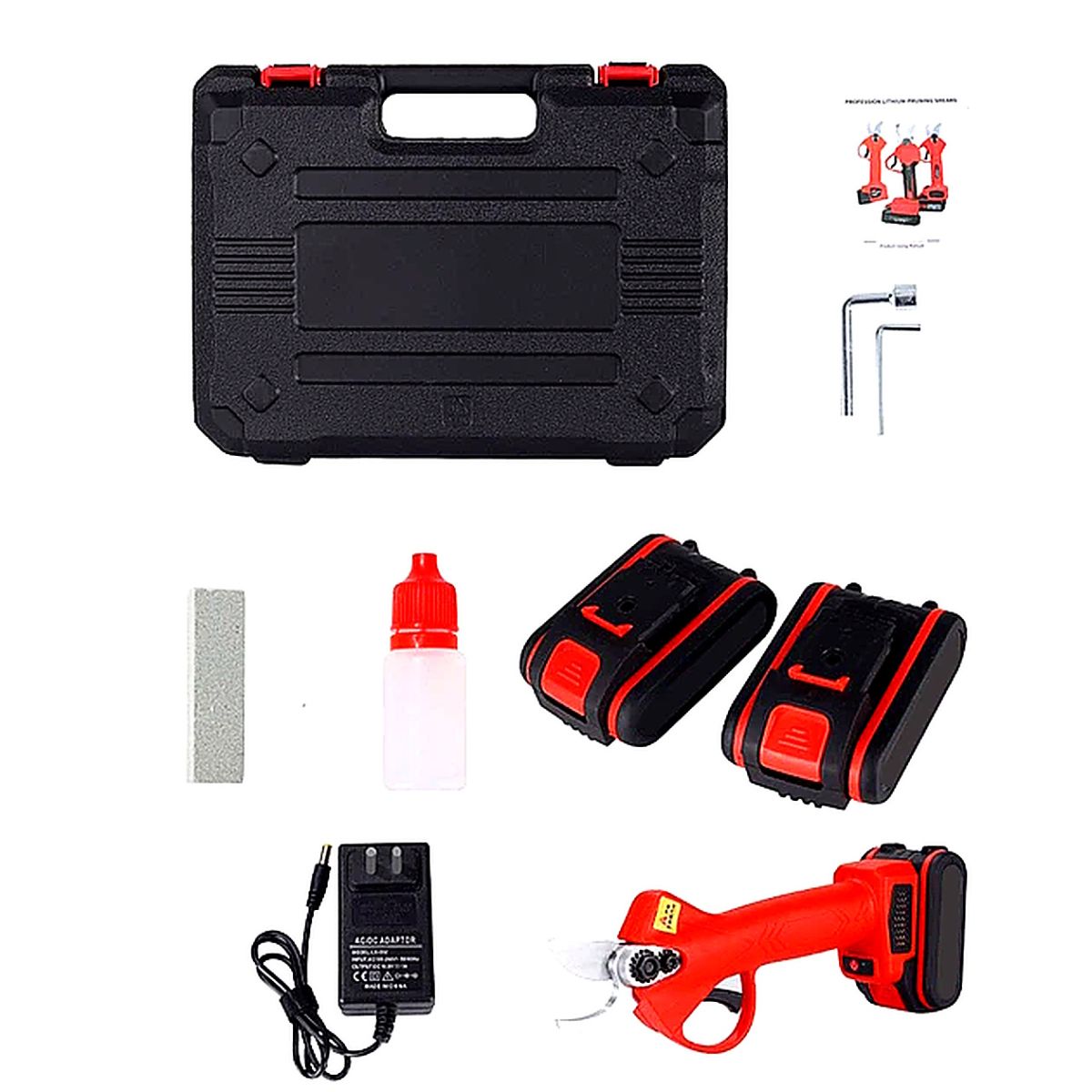 Секатор аккумуляторный садовый Kraftech 40-1 48V 2100 mah 800W с 2 аккумуляторами в кейсе, электрические садовые ножницы, веткорез для обрезки веток