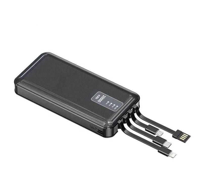 Аккумулятор внешний WUW U40 20 000 мАч 2,1А 4в1,Повербанк универсальный, Power Bank Портативное зарядное устройство для зарядки мобильного телефона,наушников,планшета, хUSB порты и встроенные кабелиType-C, micro usb и lighting с быстрой зарядкой 