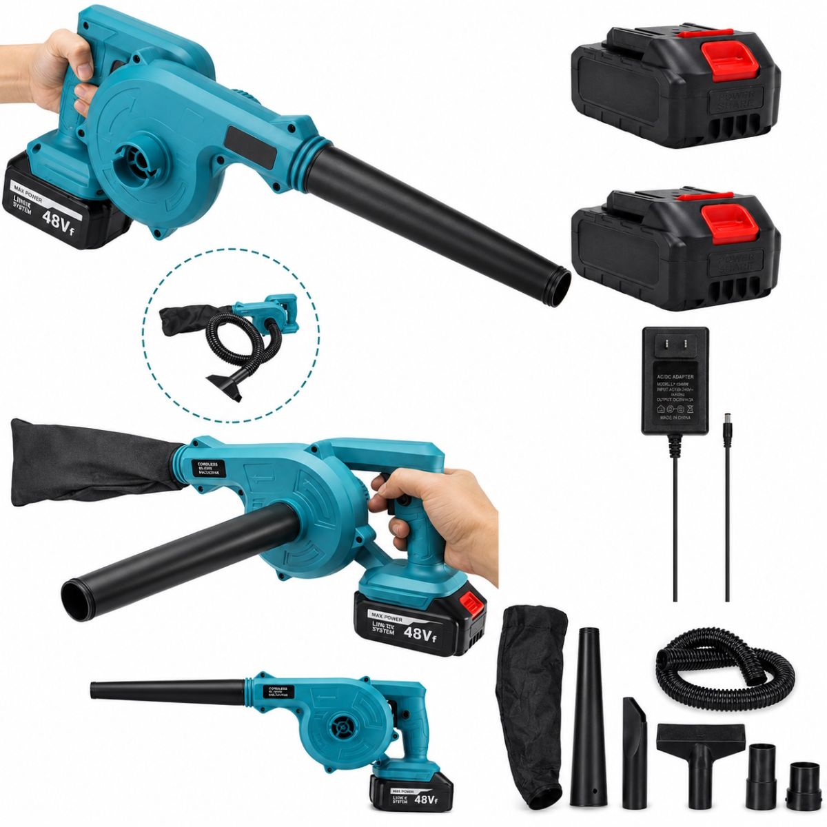 Садовая аккумуляторная воздуходувка Domotec 36V 1500W, 2 аккумулятора в кейсе, Садовый пылесос, Дуйка для листьев, Воздуходув аккумуляторный