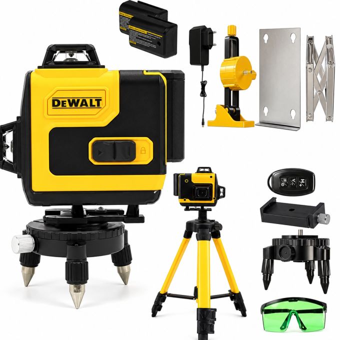 Лазерный уровень нивелир DeWalt DCLE34031N 3.7V 5AH 4D 16-линейный на 2 аккумулятора со штативом в кейсе, лазерный нивелир на 360