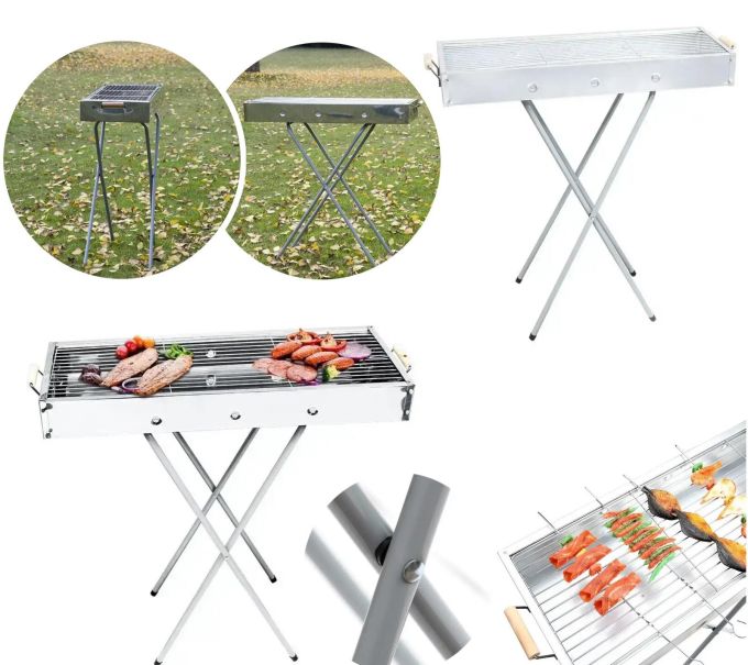 Переносной мангал гриль барбекю BARBECUE TRAY 770SS MD-008 70х30х70 см с решеткой, портативный металлический мангал