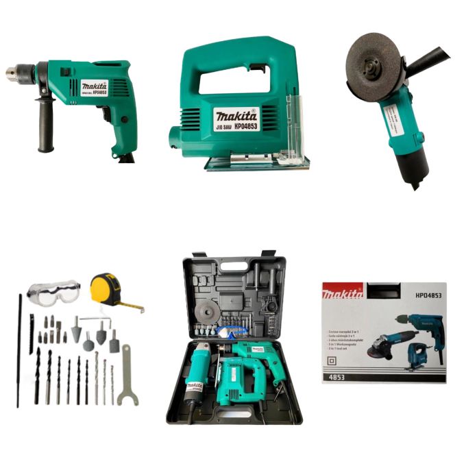 Набор инструментов Makita 3 в 1, ударная дрель, шуруповерт ,лобзик, болгарка, комплект инструментов Макита 3 в 1