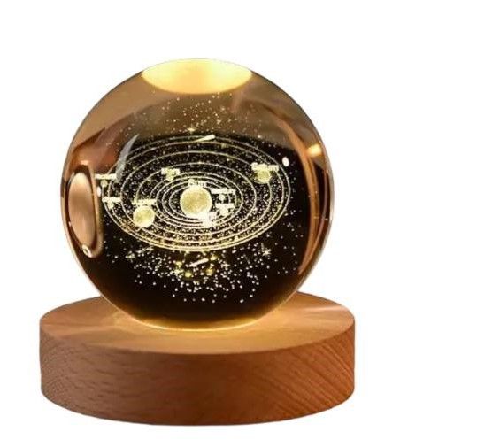 Хрустальный шар с солнечной системой 6/8 см светодиодный LED 3D ночник, шар-ночник, стеклянный шар светильник на аккумуляторе от USB