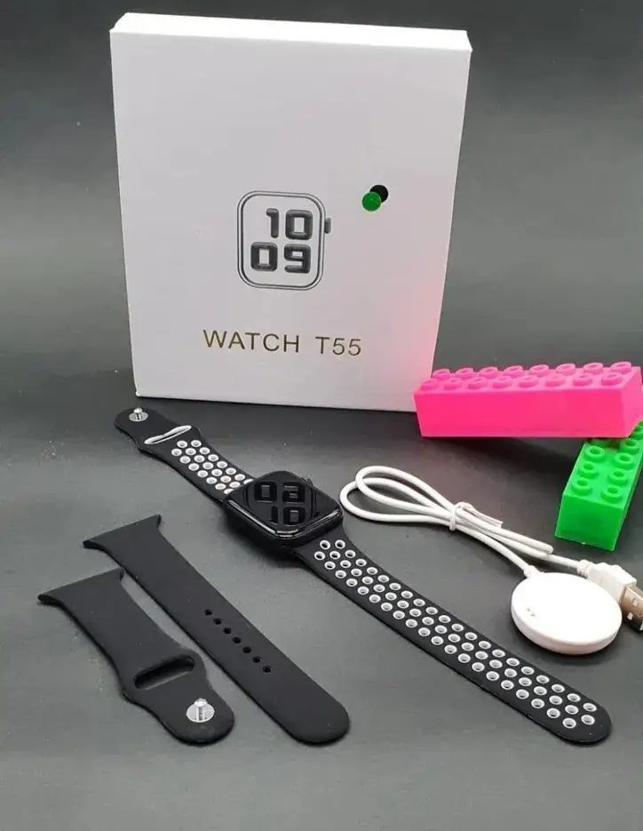 Смарт-часы Smart Watch T 55 поддержка звонков, спортивные режимы,влагозащита ip 67 Black,умные наручные часы,2 ремешка,сенсорное управление,совместимость с ОС: Android и IOS.спортивные фитнес часы