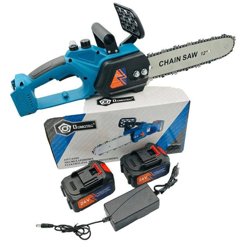 Ручная Мощная Универсальная Электропила 24V Chain Saw 12'', Пила аккумуляторная беспроводная безопасная выносливая портативная цепная для распилки дров и обрезки деревьев или веток с двумя аккумуляторами