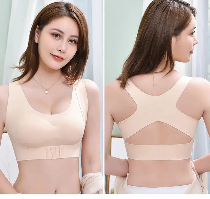 Короткий эластичный бюсгалтер Спортивный ChestSupport Waist And Long Back NO SBK 66 с коротким низом, бесшовный топ пуш-ап для фитнеса, для корекции груди,поддерживающий бюстгальтер-борцовка,лиф с застежкой спереди