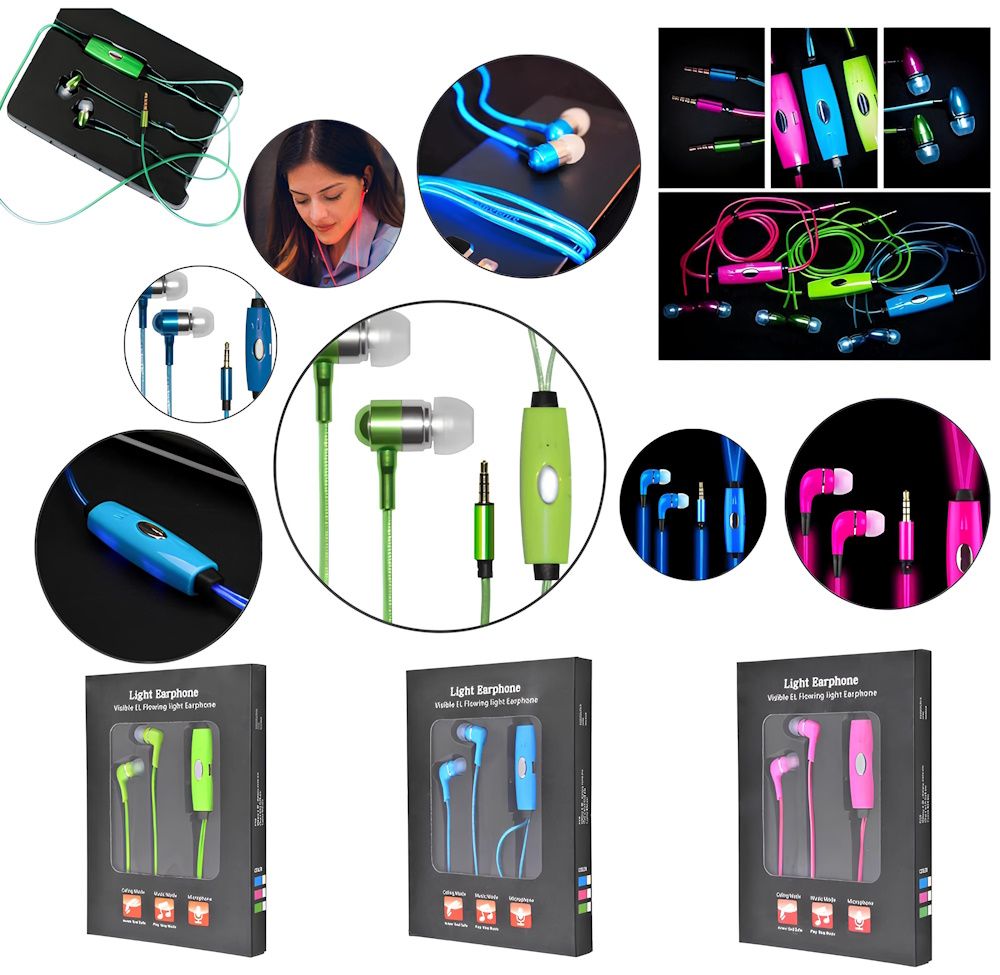 Наушники светящиеся Light Earphone, Вакуумные светодиодные наушники светящиеся в темноте с микрофоном