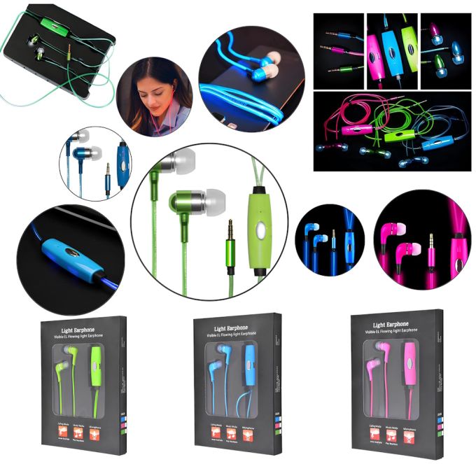 Наушники светящиеся Light Earphone, Вакуумные светодиодные наушники светящиеся в темноте с микрофоном