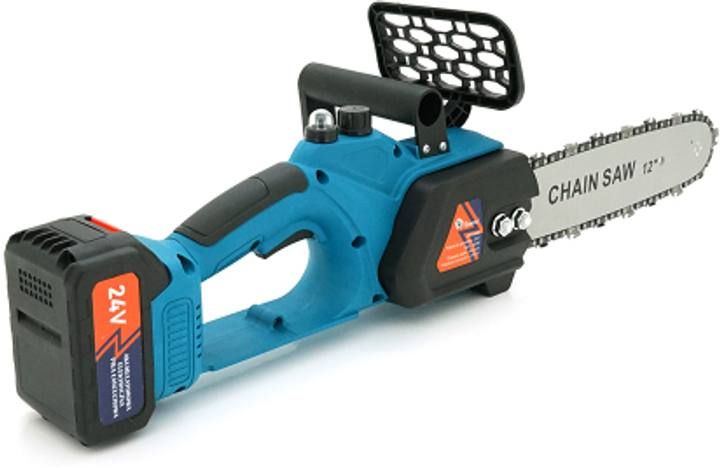 Ручная Мощная Универсальная Электропила 24V Chain Saw 12'', Пила аккумуляторная беспроводная безопасная выносливая портативная цепная для распилки дров и обрезки деревьев или веток с двумя аккумуляторами