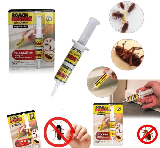 Средство защиты от тараканов и насекомых, гель шприц Roach Doctor, для быстрого и эффективного уничтожения муравьев и тараканов, с тонко насадкой в комплекте для нанесения в труднодоступные места