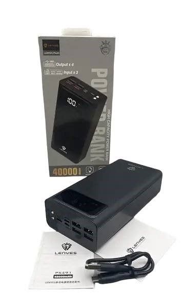 Power bank LENYES PX491 40000mAh (реальная емкость), портативное зарядное устройство с индикацией заряда, внешняя аккумуляторная батарея, универсальная мобильная батарея, практичный павербанк с быстрой зарядкой