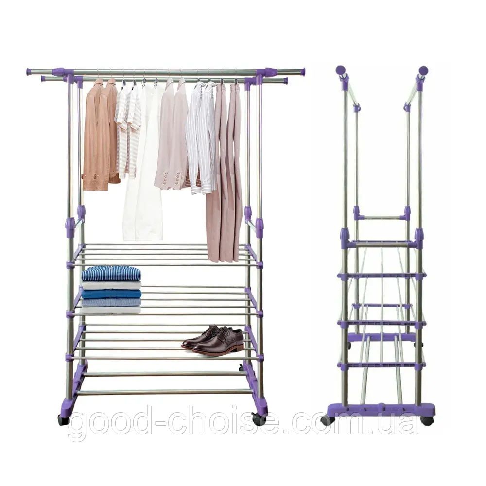 Телескопическая стойка вешалка для одежды Colgador Doble Ajustable 160х80х38см, Телескопическая полка для одежды на 4 полки