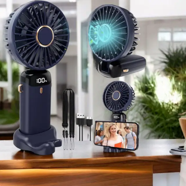Ручной Мини вентилятор портативный Mini fan XL-1294 с подставкой для телефона, Портативный вентилятор аккумуляторный с дисплеем и подставкой от USB