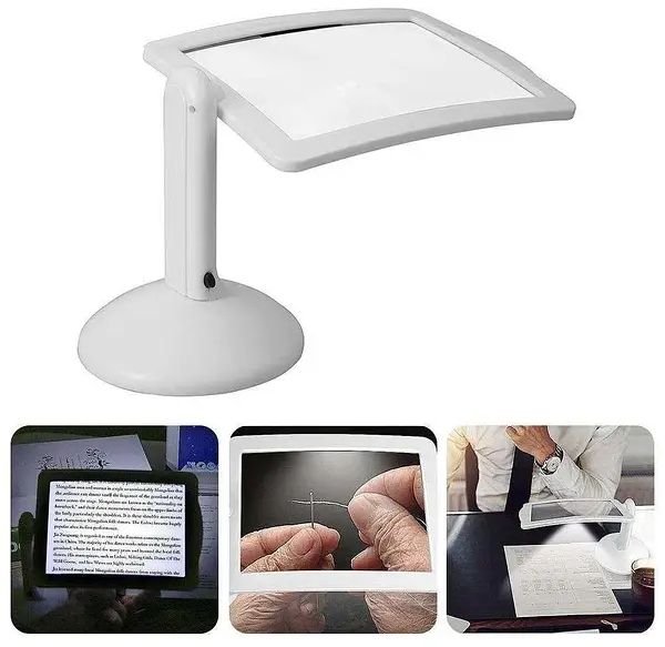 Увеличительная настольная лупа Brighter Viewer с LED подсветкой на батарейках белая поворотная на 360, большой увеличивающий экран