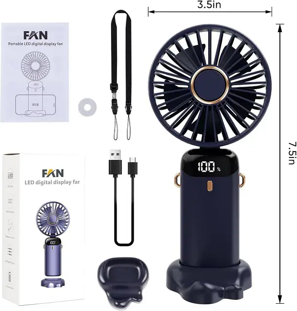 Ручной Мини вентилятор портативный Mini fan XL-1294 с подставкой для телефона, Портативный вентилятор аккумуляторный с дисплеем и подставкой от USB