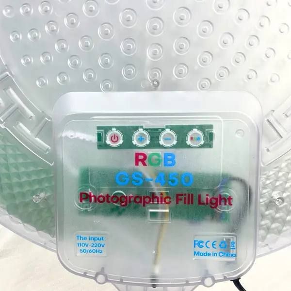 Универсальная Светодиодная круглая LED лампа Camera light GS-450 RGB с держателем-фиксатором для фото и видеосъемки,  предметной съемки, дополнительного освещения, цветная с пультом, для фотографов, блогеров, салонов красоты