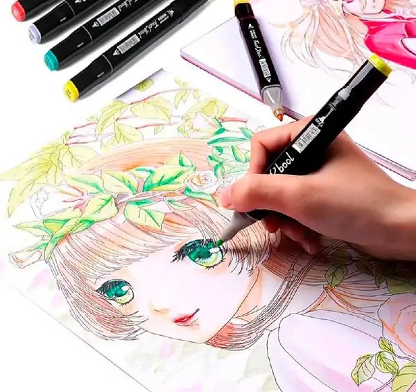 Багатофункціональний Набір двосторонніх маркерів, Sketch Marker, 24 кольорів у чохлі, Універсальні маркери для малювання, скетчингу, фломастери спиртові для професійного та аматорського малювання, для дітей та дорослих