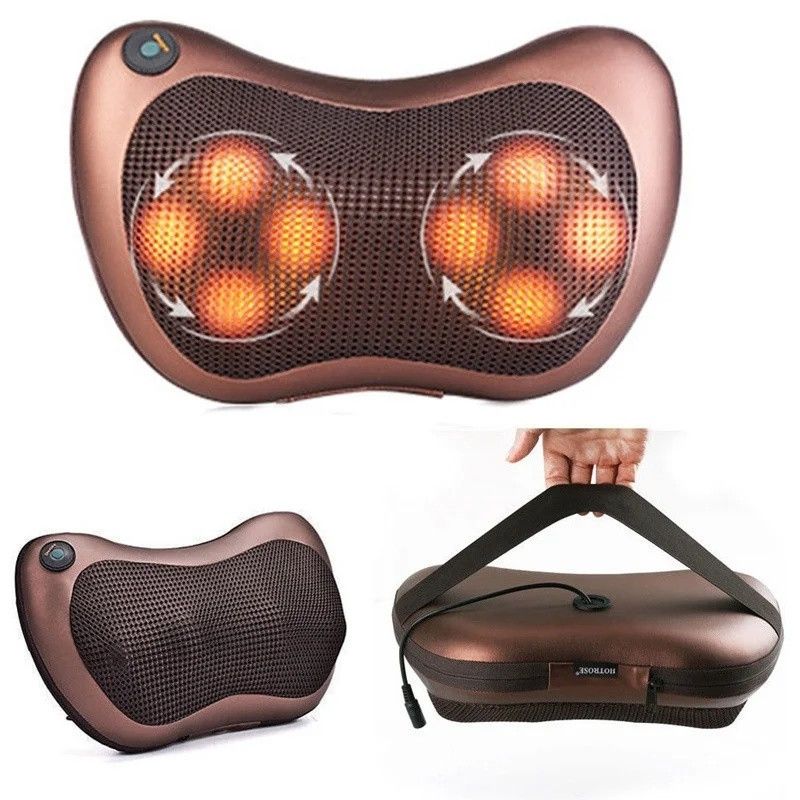 Массажная подушка для спины и шеи Massage Pillow QY-8028, масажер с инфракрасным подогревом Роликовый массажер