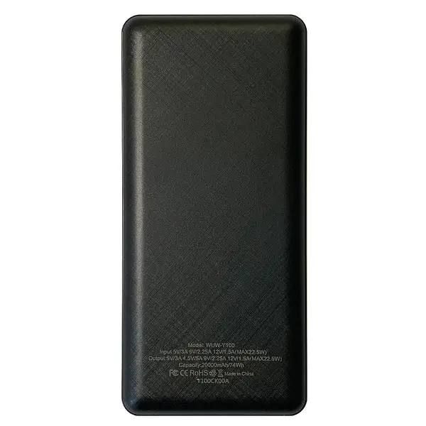 Портативный компактный переносной Power Bank WUW Y100 20000 mAh PD 22.5W, универсальный внешний аккумулятор с быстрой зарядкой Quick Charge 3.0, павербанк с цифровым LED-индикаторм уровня заряда, Двойной USB