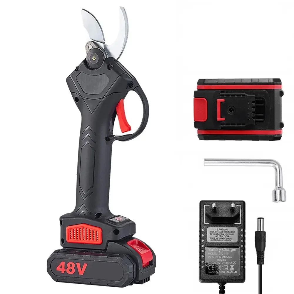 Секатор аккумуляторный Supretto 48V 5Ah с дисплеем на 2 аккумулятора, электросекатор для обрезки деревьев и веток до 40 мм, садовый секатор сучкорез