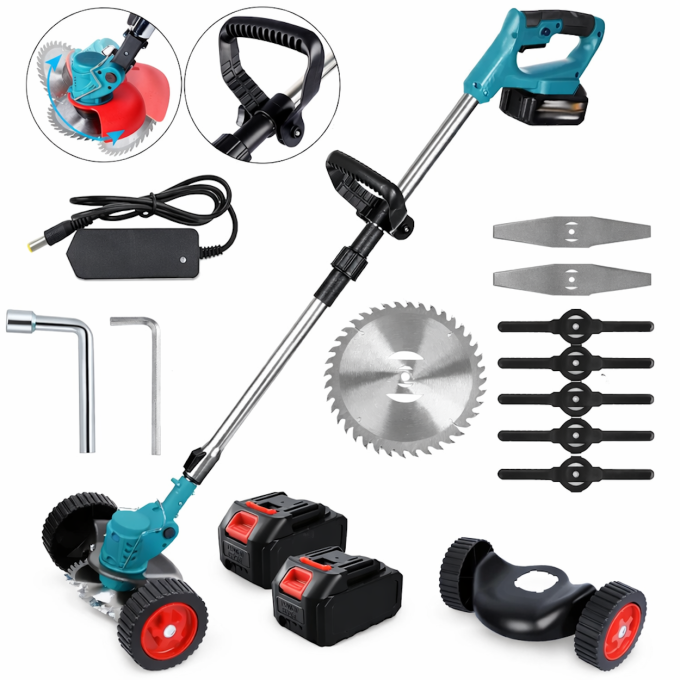 Аккумуляторная газонокосилка триммер Makita UR120DWAE 24V 3000мАч с 2 аккумуляторами, Беспроводная тример-коса с колесом для стрижки сада и газона