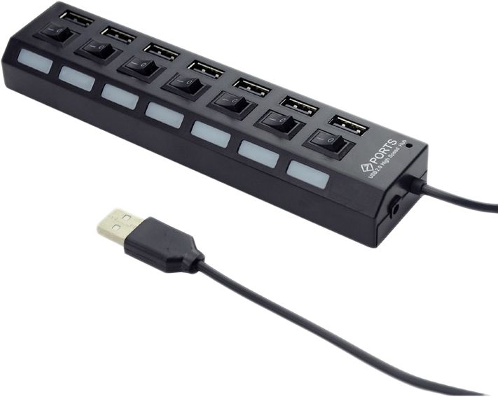 USB хаб на 7 портов с выключателями, USB HUB, разветвитель с кнопками черный