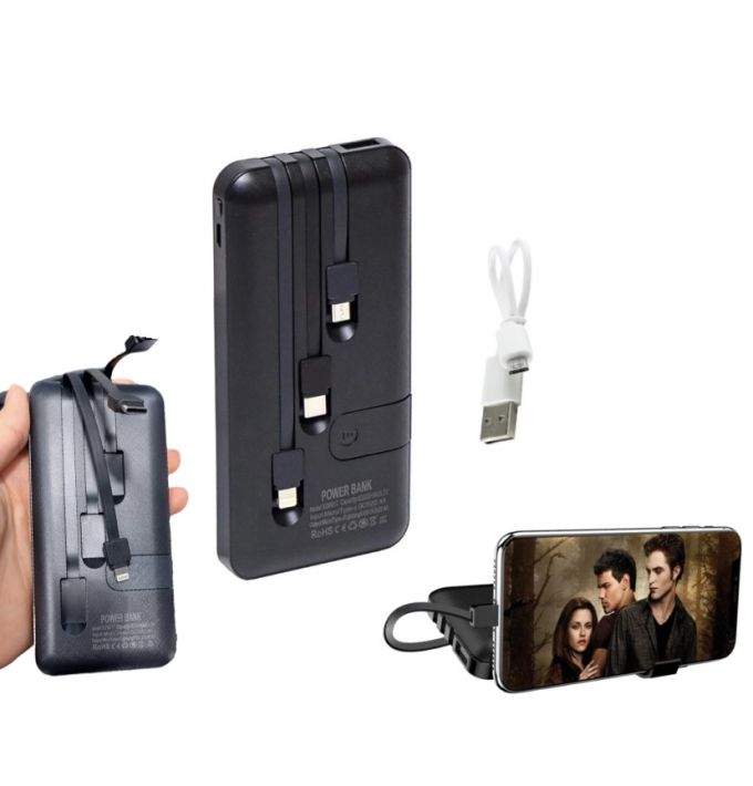 Универсальный Павербанк Viaking N6 Powerbank 50000 mAh встроенные кабели USB, micro USB, Type-C, Lightning портативна батарея,с подставкой для телефона, компактное зарядное устройство