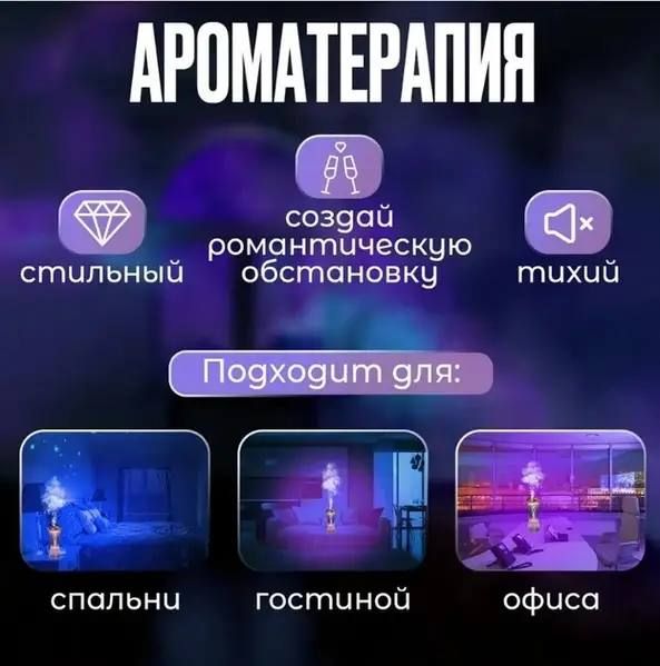 Кристальная лампа с увлажнителем воздуха Xiaomanyo humidifier и сенсорным управлением с многоцветной подсветкой, декоративный стильный увлажнитель, компактный аромадиффузор 3 в 1, 7 цветов подсветки